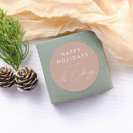 Happy Holidays & Script Familienname Weihnachten Runder Aufkleber