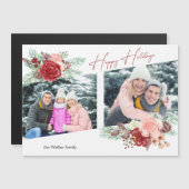 Happy Holidays Script Floral Diagonal 2-Foto Magnetkarte (Vorne/Hinten)