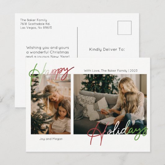 Happy Holidays Script Foto Feiertagspostkarte (Vorne/Hinten)