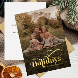 Happy Holidays Script Foto Weihnachten Gold Folien Feiertagskarte