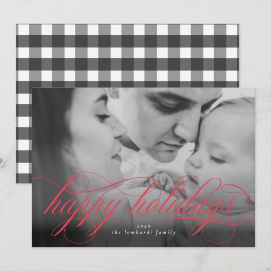 Happy Holidays Script Foto Weihnachtskarte Ankündigung (Vorne/Hinten)