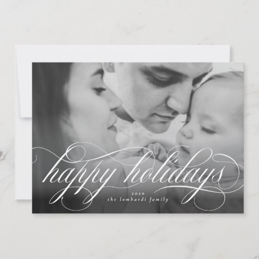 Happy Holidays Script Foto Weihnachtskarte Ankündigung (Vorderseite)