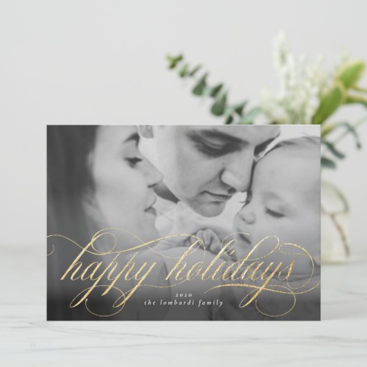 Happy Holidays Script Foto Weihnachtskarte Ankündigung (Stehend Vorderseite)