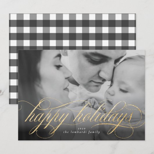 Happy Holidays Script Foto Weihnachtskarte Ankündigung (Vorne/Hinten)