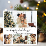 Happy Holidays Script Foto Weihnachtskarte Feiertagskarte<br><div class="desc">Elegante Kalligrafie Happy Holidays Script Minimalistisch Schwarz und Weiß 4 Foto Collage Frohe Weihnachts Script Holiday Card. Diese festliche, mimimalistische, skurrile vier (4) Foto-Urlaubskarte-Vorlage zeigt eine hübsche Collage aus Foto und sagt "Happy Holidays", die Begrüßungstext in einem schönen handgeschriebenen Wirblen Swash-Schwanz-Schriftart-Typ geschrieben wird. Auf der Rückseite mit einem Grußtext mit...</div>