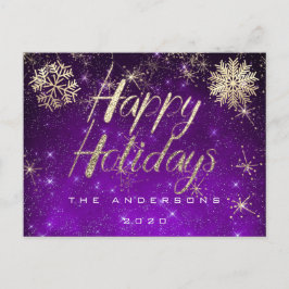 Happy Holidays Script Gold Snow Lila Spark Name Postkarte