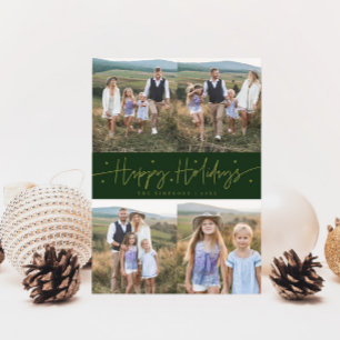 Happy Holidays Script Green Multi Foto Feiertagskarte