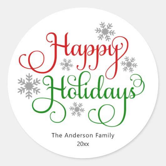 Happy Holidays Script Holiday Runder Aufkleber (Vorderseite)