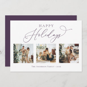 Happy Holidays Script Lila 2 Multi-Foto Feiertagskarte