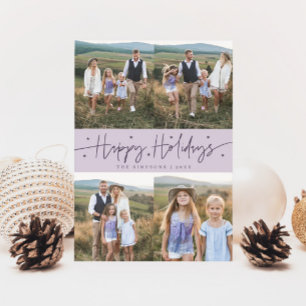Happy Holidays Script Lila Multi-Foto Feiertagskarte