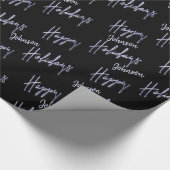 Happy Holidays Script Name Blue Navy Black Geschenkpapier (Ecke)
