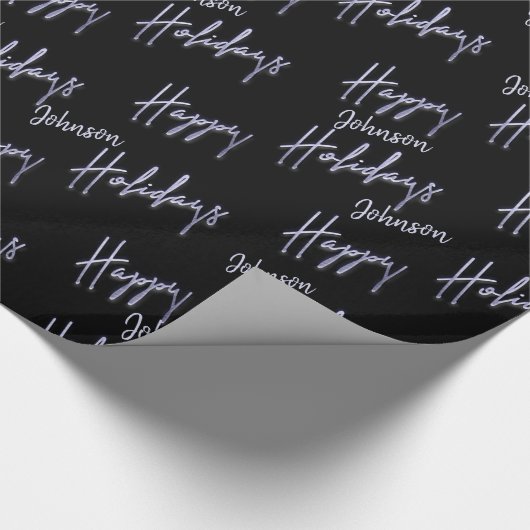 Happy Holidays Script Name Blue Navy Black Geschenkpapier (Ecke)