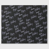 Happy Holidays Script Name Blue Navy Black Geschenkpapier (Flach)
