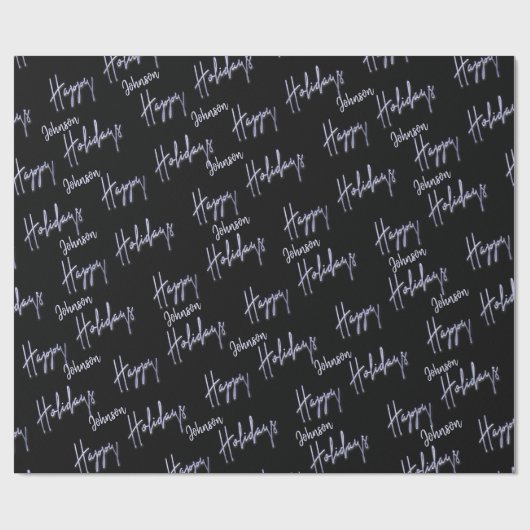 Happy Holidays Script Name Blue Navy Black Geschenkpapier (Flach)