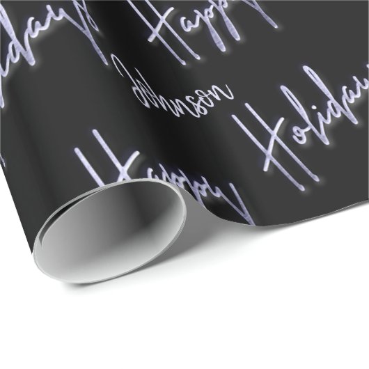 Happy Holidays Script Name Blue Navy Black Geschenkpapier (Rolleneckpunkt)