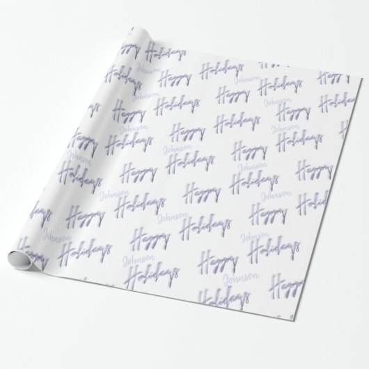 Happy Holidays Script Name Blue White Winter Geschenkpapier (Ungerollt)