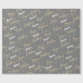 Happy Holidays Script Name Gold Confetti Gray Geschenkpapier (Flach)