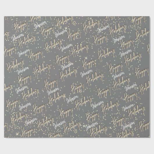 Happy Holidays Script Name Gold Confetti Gray Geschenkpapier (Flach)
