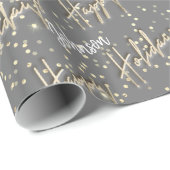 Happy Holidays Script Name Gold Confetti Gray Geschenkpapier (Rolleneckpunkt)