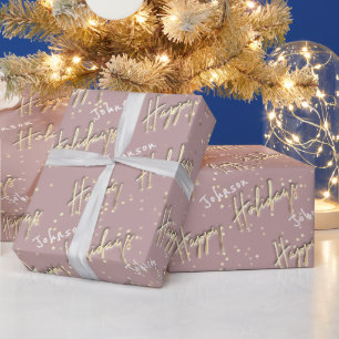 Happy Holidays Script Name Gold Confetti Powder Geschenkpapier