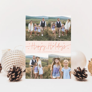 Happy Holidays Script Peach Multi Foto Feiertagskarte