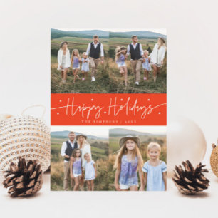 Happy Holidays Script Red Multi Foto Feiertagskarte