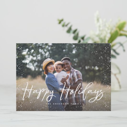 Happy Holidays Script Snow Foto Weihnachten (Stehend Vorderseite)