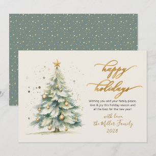 Happy Holidays Script Watercolor Weihnachtsbaum Feiertagskarte