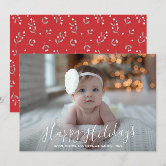 Happy Holidays Script Weihnachts-Foto Feiertagskarte (Vorne/Hinten)