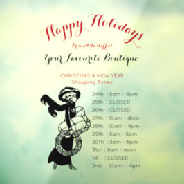 Happy Holidays Shopping Girl Zeitplan schwarz rot Fensteraufkleber