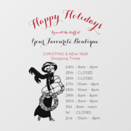 Happy Holidays Shopping Girl Zeitplan schwarz rot Fensteraufkleber