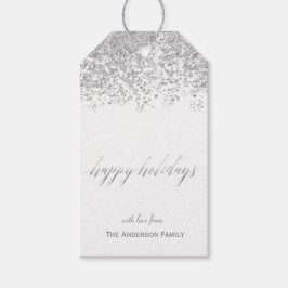 Happy Holidays Silberne Glitzer Geschenkmarken Geschenkanhänger