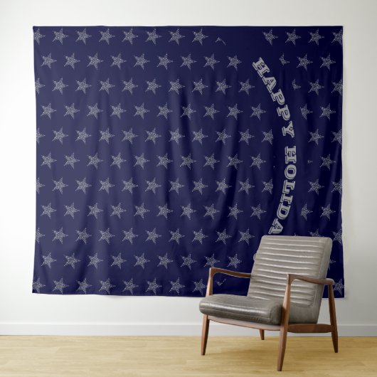 HAPPY HOLIDAYS | Silbersteine | BLAUE Hintergrund Wandteppich (Beispiel (Horizontal))