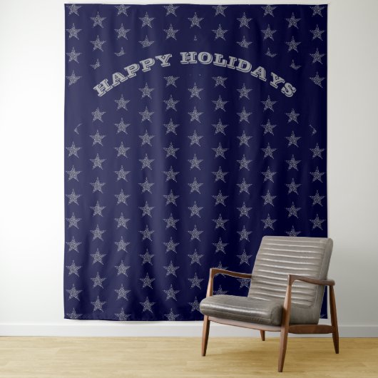 HAPPY HOLIDAYS | Silbersteine | BLAUE Hintergrund Wandteppich (Beispiel)