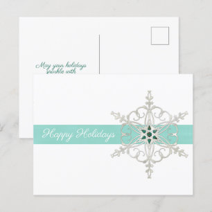 Happy Holidays Silver Blue Snowflake Postkarte
