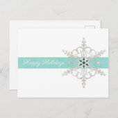 Happy Holidays Silver Blue Snowflake Postkarte (Vorne/Hinten)