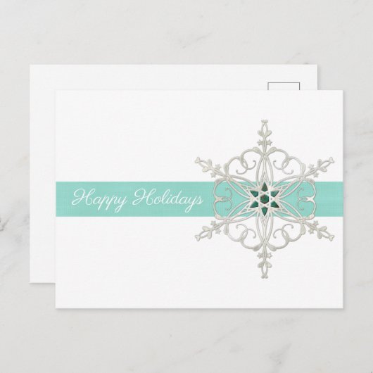 Happy Holidays Silver Blue Snowflake Postkarte (Vorne/Hinten)