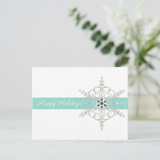 Happy Holidays Silver Blue Snowflake Postkarte (Stehend Vorderseite)
