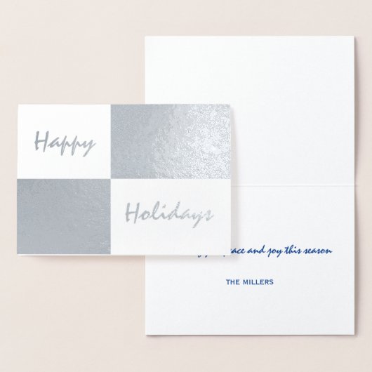 Happy Holidays Silver Foil and White Rectangle Folienkarte (Anzeige)