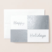 Happy Holidays Silver Foil and White Rectangle Folienkarte (Vorderseite mit Umschlag)