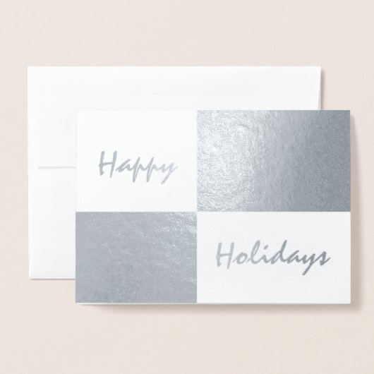 Happy Holidays Silver Foil and White Rectangle Folienkarte (Vorderseite mit Umschlag)