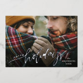 Happy Holidays Silver Foil Script Holiday Card Folieneinladung (Vorderseite)