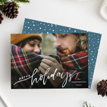 Happy Holidays Silver Foil Script Holiday Card