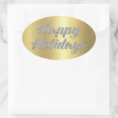 Happy Holidays Silver Glitzer auf Gold Ovaler Aufkleber (Tasche)