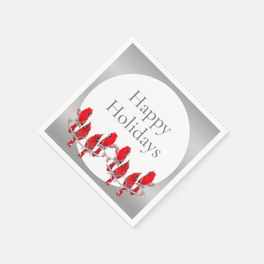 Happy Holidays Silver Red Kardinal Serviette (Ecke)