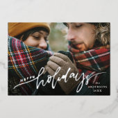 Happy Holidays Silver Script Foto Folien Feiertagskarte (Vorderseite)