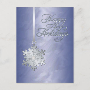 Happy Holidays Silver Snowflake Blue Foil Feiertagspostkarte