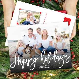 Happy Holidays Simple Brush Script Modernes Foto Feiertagspostkarte