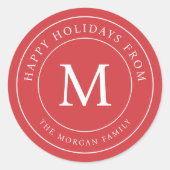 Happy Holidays Simple Chic Family Monogram Runder Aufkleber (Vorderseite)