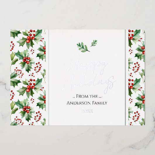 Happy Holidays Simple Christmas Berry Folien Feiertagskarte (Vorderseite)